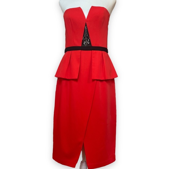 BCBGMaxazria Caitlyn Strapless Embellished Bodice Peplum Gown Mini size 10 - Picture 2 of 16